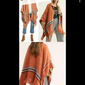 Free People Soft Blanket Plaid Poncho